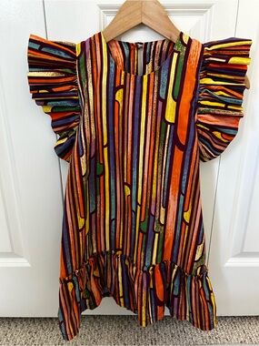 Elisamama girls abstract colorful print ruffle sleeve dress size 5 Nigerian